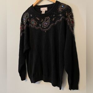 P.A. International Vintage Beaded Sweater Black